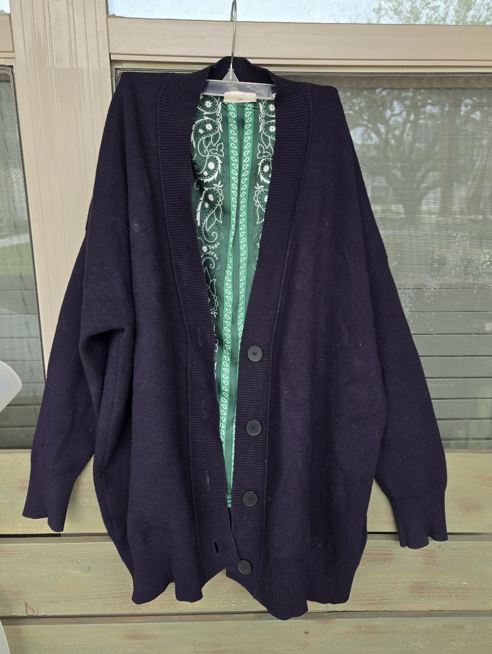 Sandro Oversized Button Up Cardigan Paisley Satin Liner Sz 3 Women's Large